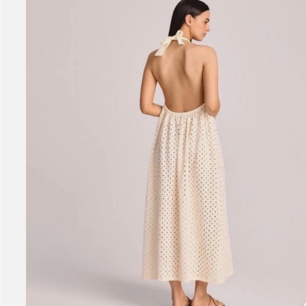 Vitamin A Women's Eyelet Halter Maxi Cover Up Dress in a cream-colored cotton - Picture 2 of 14